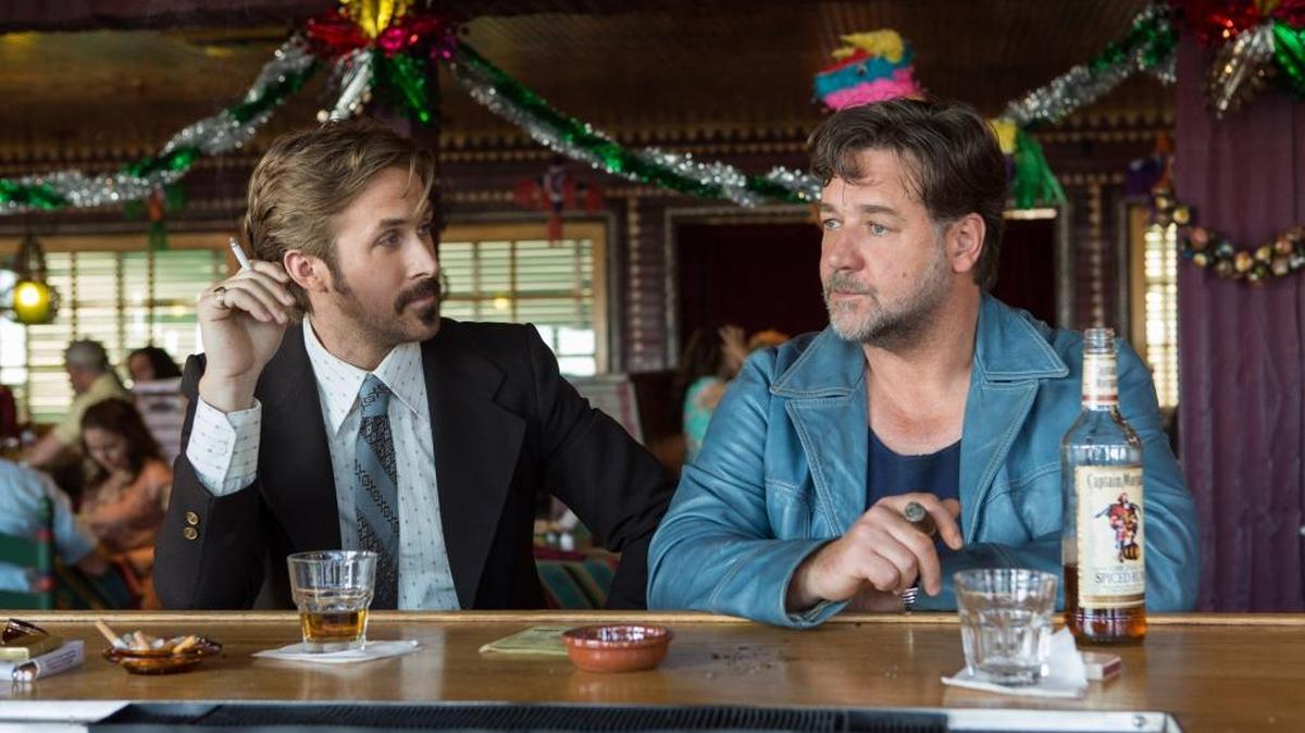 Ryan Gosling, left, and Russell Crowe in a scene from “The Nice Guys.”