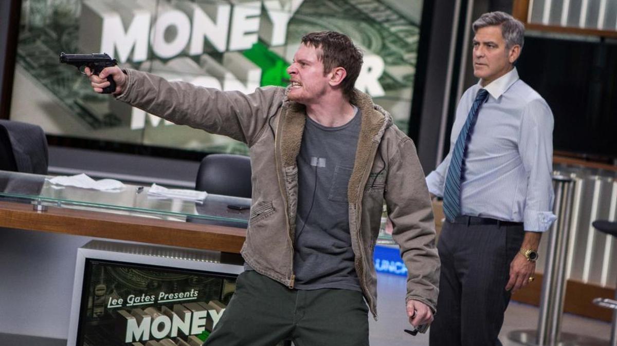 Jack O'Connell and George Clooney in “Money Monster.”