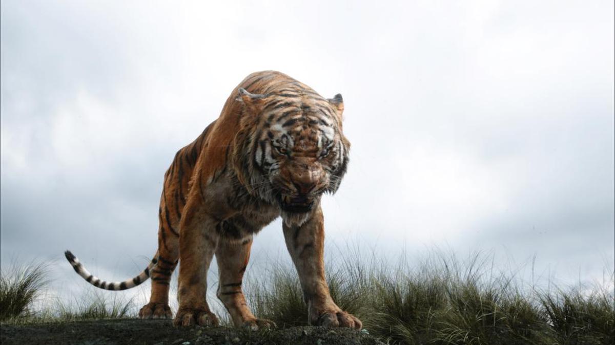 Shere Khan the tiger, voiced by Idris Elba, appears in a scene from, "The Jungle Book."