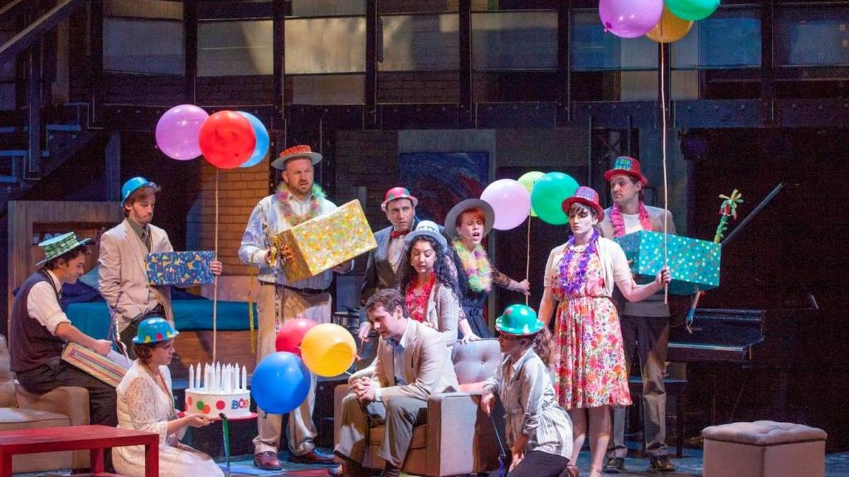 Bobby is surprised by his best friends on his 35th birthday in "Company."