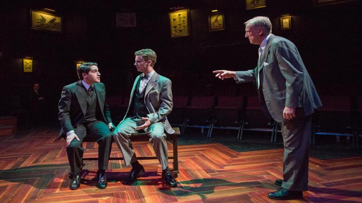 Jack Zanger as Leopold, Pete Winfrey as Loeb and John Flack as Clarence Darrow in “Never the Sinner” at the New Jewish Theater.