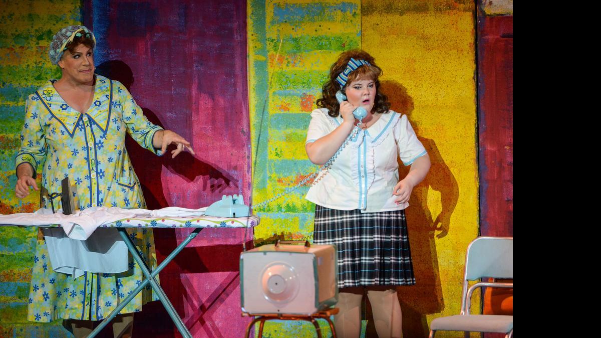 
Bryan Batt is Edna and Ryann Redmond plays Tracy Turnblad in “Hairspray” at the Muny.
