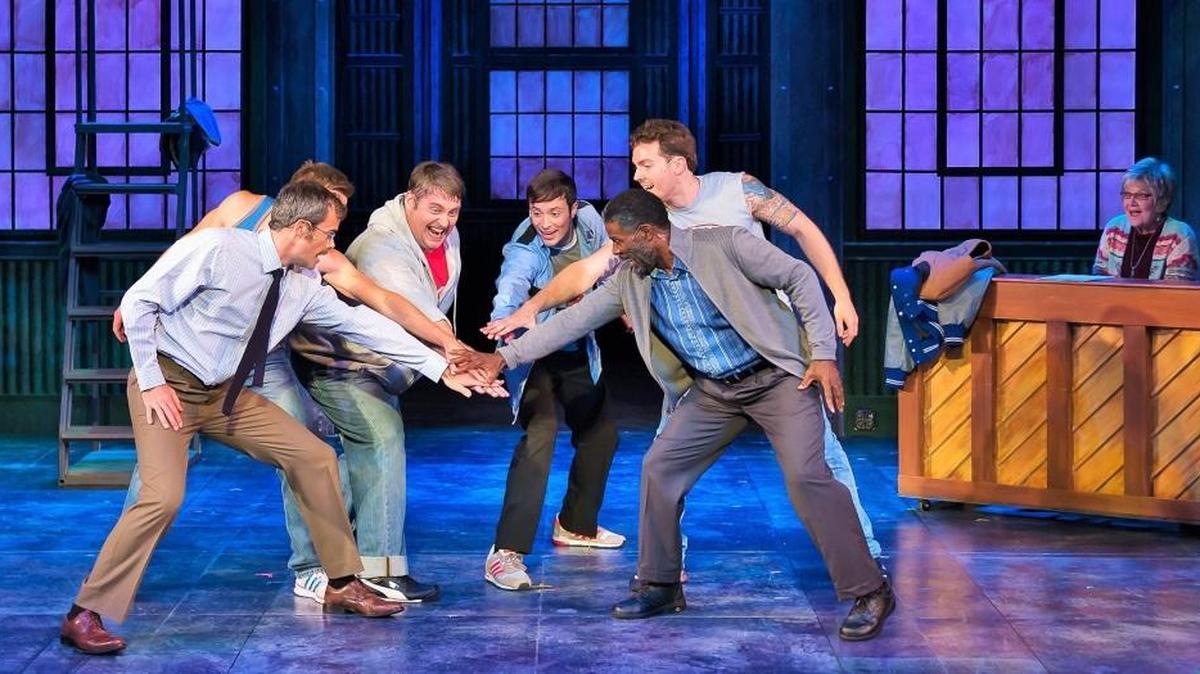 
A scene from “The Full Monty,” presented by Stages St. Louis at Robert G. Reim Theater in Kirkwood.

