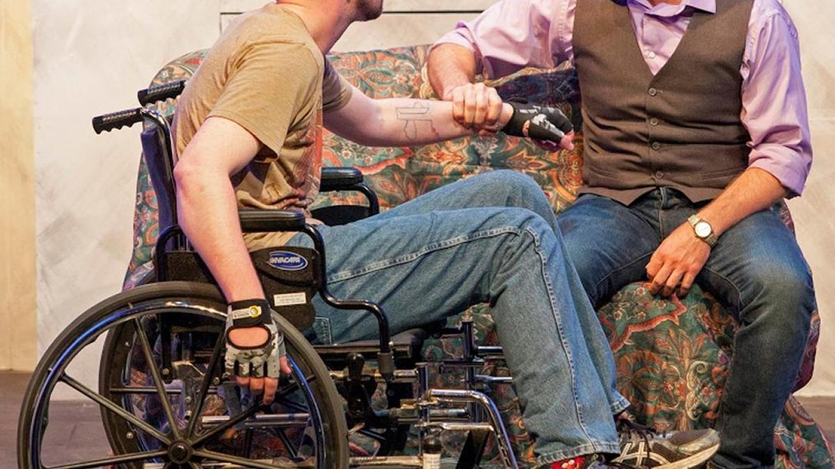 Ryan Scott Foizey, left, and Eric Dean White in “Blue Balls,” a one-act play that is part of LaBute New Theater Festival.