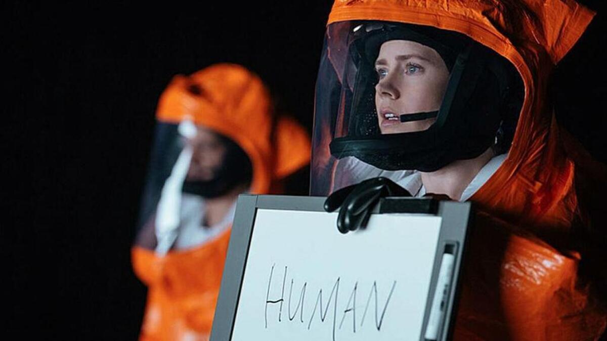 Amy Adams is a linguist trying to communicate with aliens in “Arrival.”