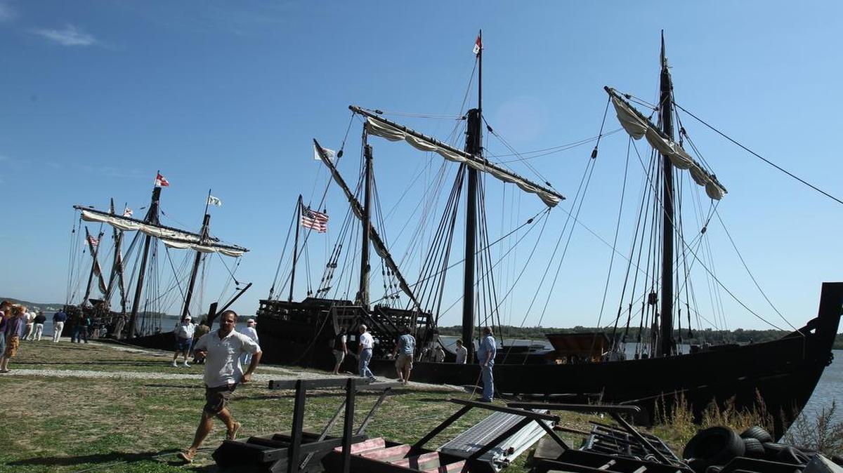 
The Nina and the Pinta docked on the Grafton riverfront in 2011. They will return Thursday.

