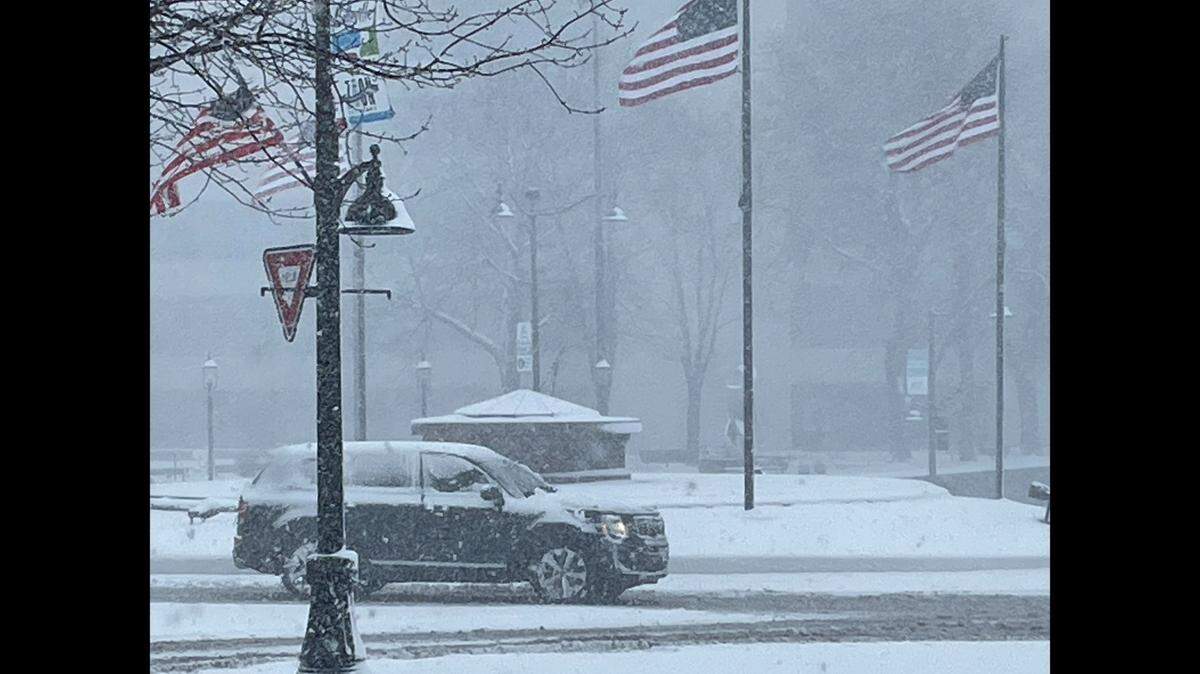 Here’s what it looked like outside of 23 Public Square in Belleville after 2-plus inches of snow had fallen on Friday, Feb. 16, 2024.