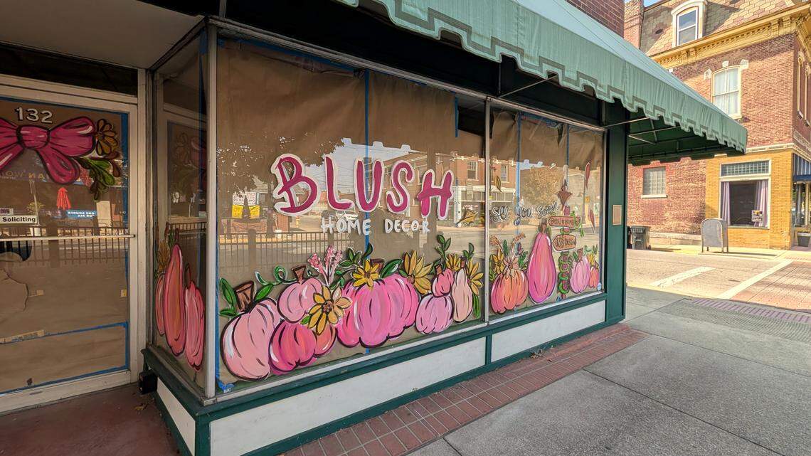 Blush Home Décor by JSB Designs, 132 W. Main St., Belleville, decorated its storefront windows prior to moving from its Smithton location.