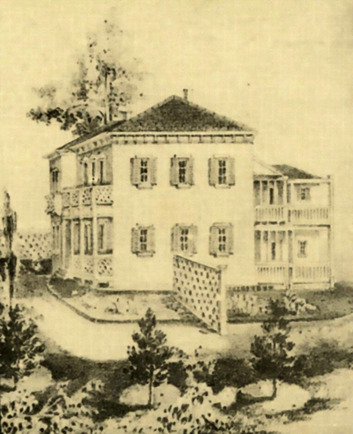 This is a sketch of the Cabanne house before a third floor was added.