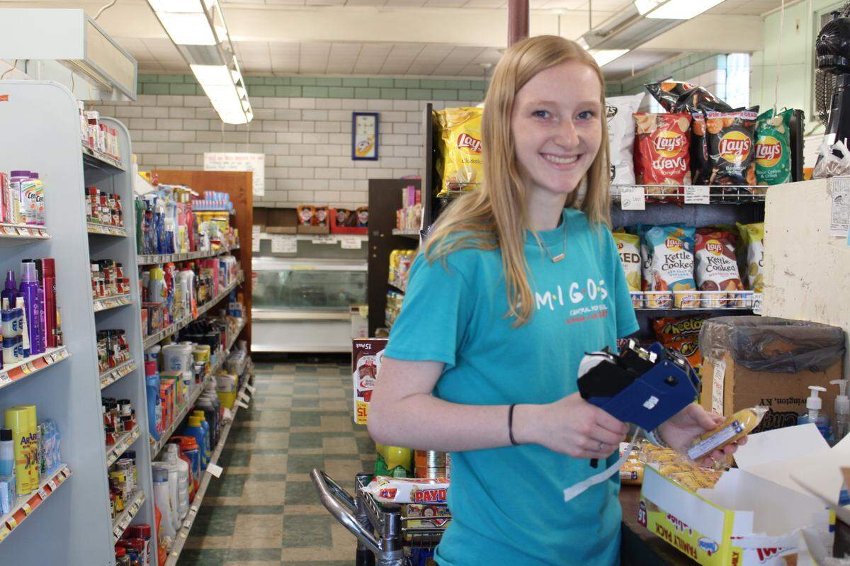 Emma Hemker, 18, a recent graduate of Breese Central High School, is one of 11 part-time employes at Hellige’s Super Market & Lockers.