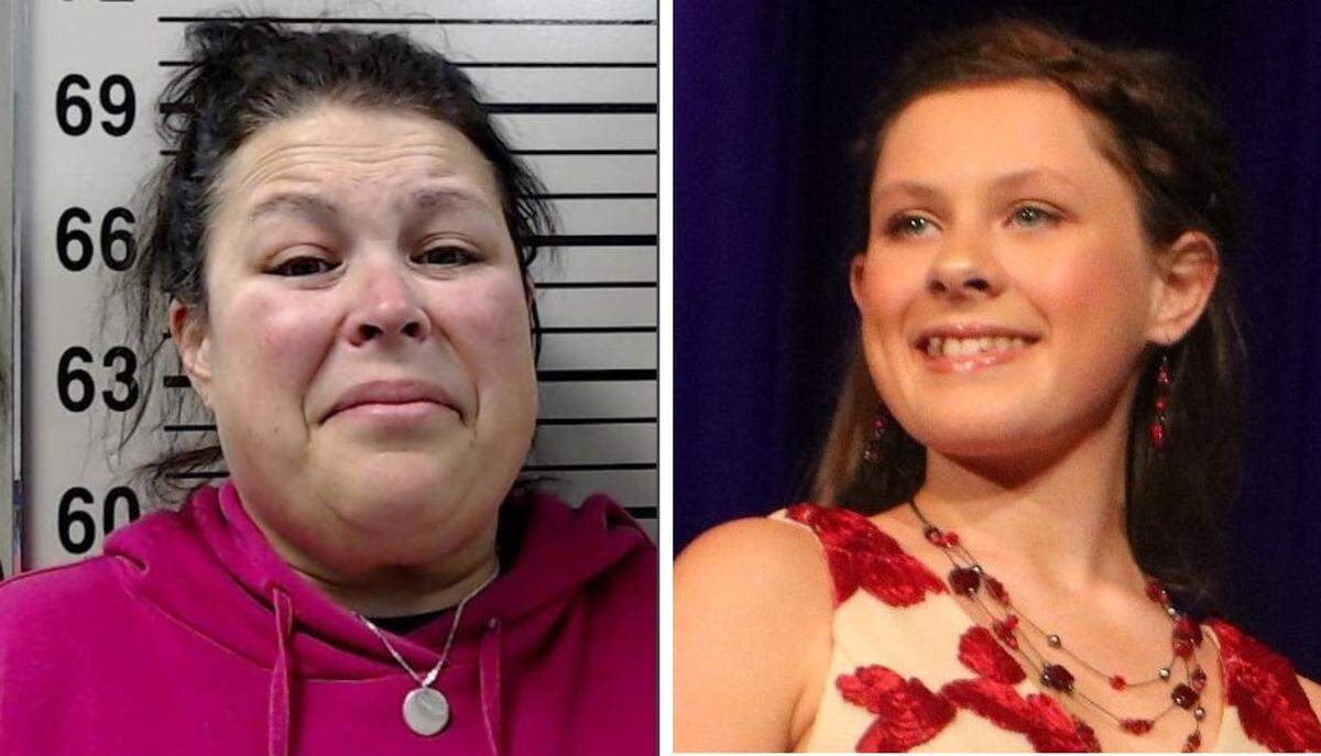 Amber Hampshire, left in her police mug shot, was sentenced Tuesday in Madison County Circuit Court after pleading guilty in October 2020 to involuntary manslaughter in the death of her daughter, Emily.