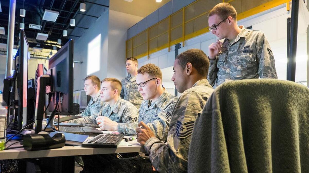 Team members monitor critical systems looking for indicators of aggressors preparing to impact friendly ops during Exercise Red Flag 18-1. The Mission Defense Team from Scott worked closely with 24th Air Force and Air Operations Center teams to deliver Command and Control capabilities to the commander.
