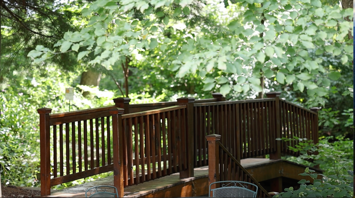 The back yard of Jami Bossard, a gold-certified participant of Bring Conservation Home. One of the elements St. Louis Audubon helped with was establishing rain water management and transforming a poorly fortified drainage channel into a terraced creek bed.