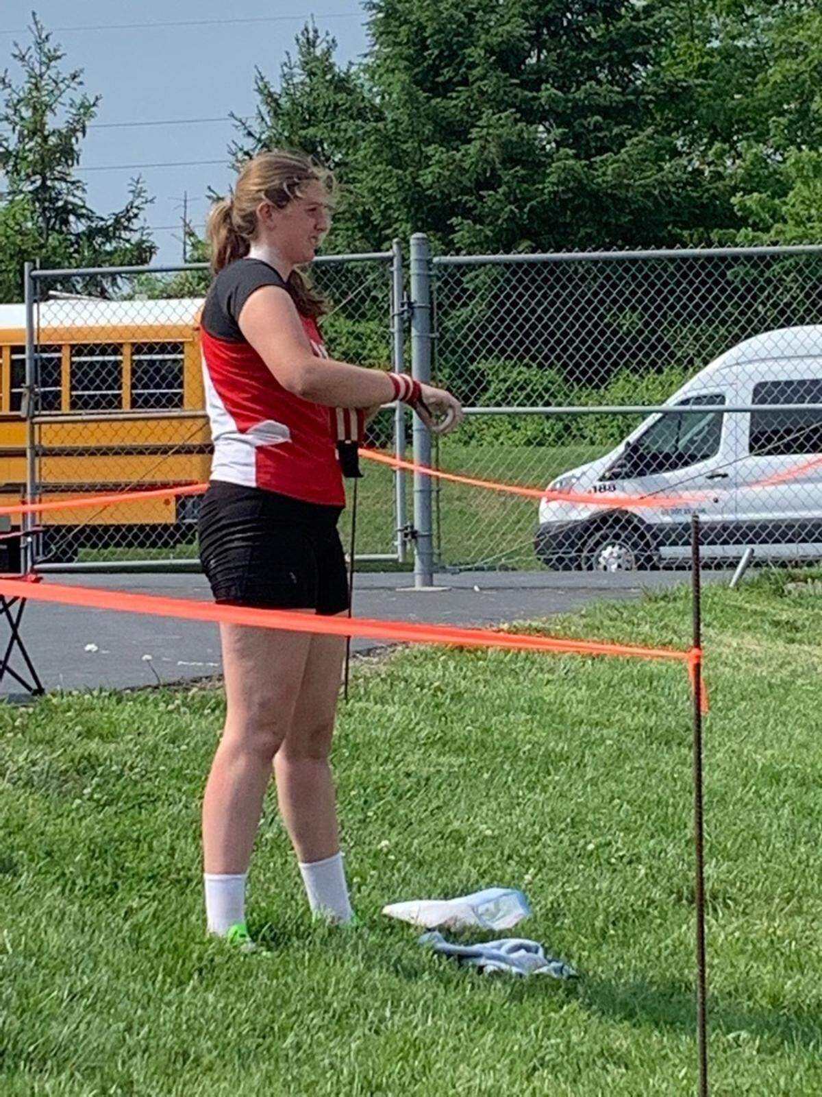 Highland’s Josie Hapack qualified for the IHSA Class 2A state tournament at Eastern Illinois University in the shot and discus this past spring. Hapack will continue her outstanding track career at Indiana State University this fall.