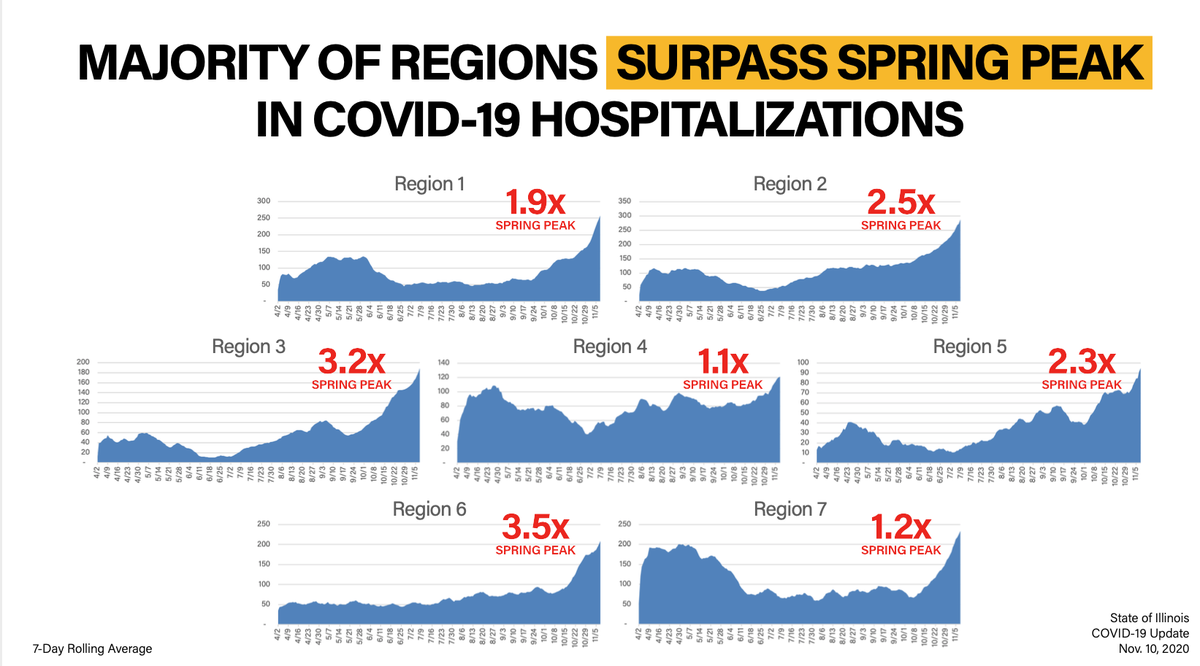 Most regions in Illinois had surpassed the spring peak of COVID-19 hospitalizations as of Nov. 10, according to the Illinois Department of Public Health.