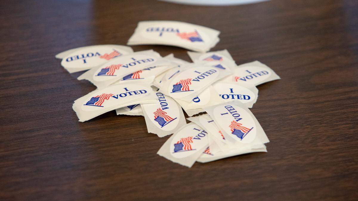 I Voted stickers wait for voters to pick them up after voting.