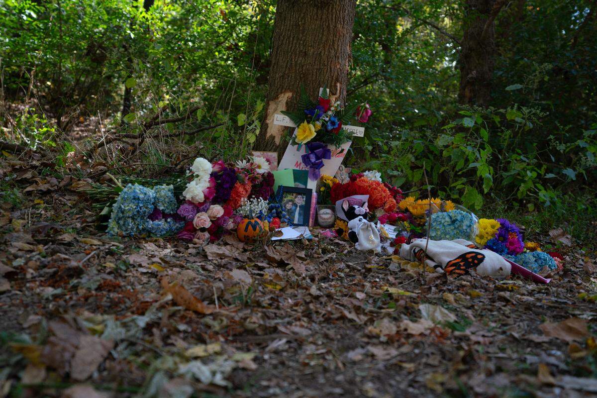 Friends of Madeline Best set up a roadside memorial to the O’Fallon High School junior on Bowler Road. Best died Friday following a single-car crash.