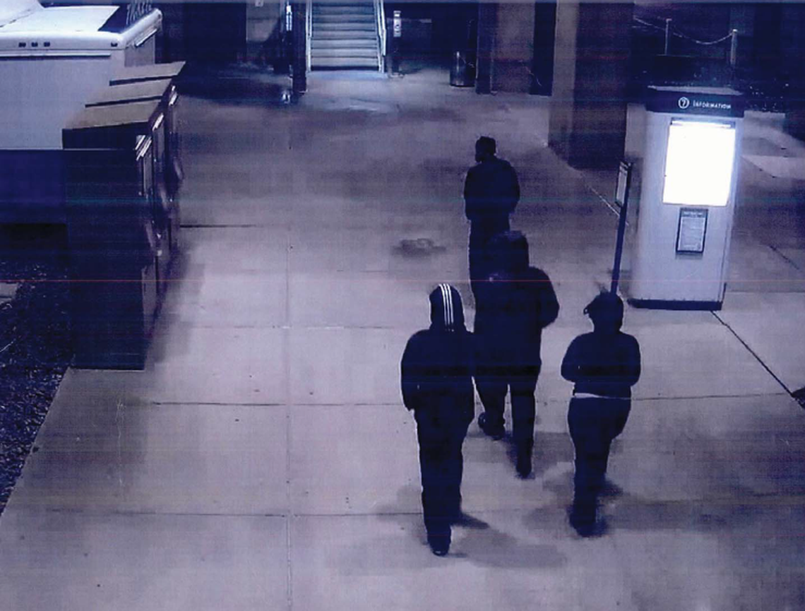 Javar Hicks, Deangelo Franklin, Shaquille Turner and a female relative enter the East Riverfront MetroLink platform on Nov. 22, the night Eric Rasmussen was shot at the station. Hicks, Franklin and Turner have since been sentenced for their roles in the shooting, as well a shooting on the Swansea platform.