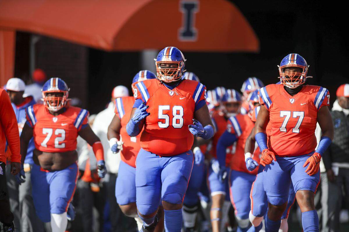 The East St. Louis High School football team takes to the field Saturday for the IHSA Class 6A state championship game against Crystal Lake Prairie Ridge at Memorial Stadium on the University of Illinois campus in Champaign.