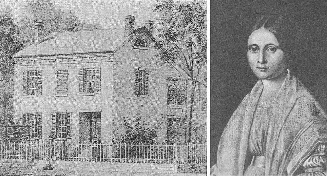 This 1870s lithograph shows the Belleville home of Gustave Koerner and his wife, Sophie, right. Both emigrated from Germany in 1833. They raised five children, including two sons who died as teenagers.