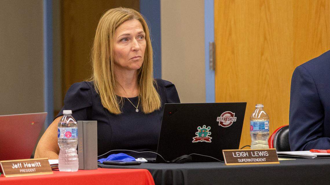 Triad Superintendent Leigh Lewis listens to parents during the board meeting.