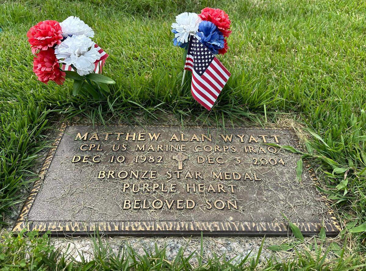 Matthew Wyatt’s grave in Millstadt’s Mt. Evergreen Cemetery on July 23, 2024.