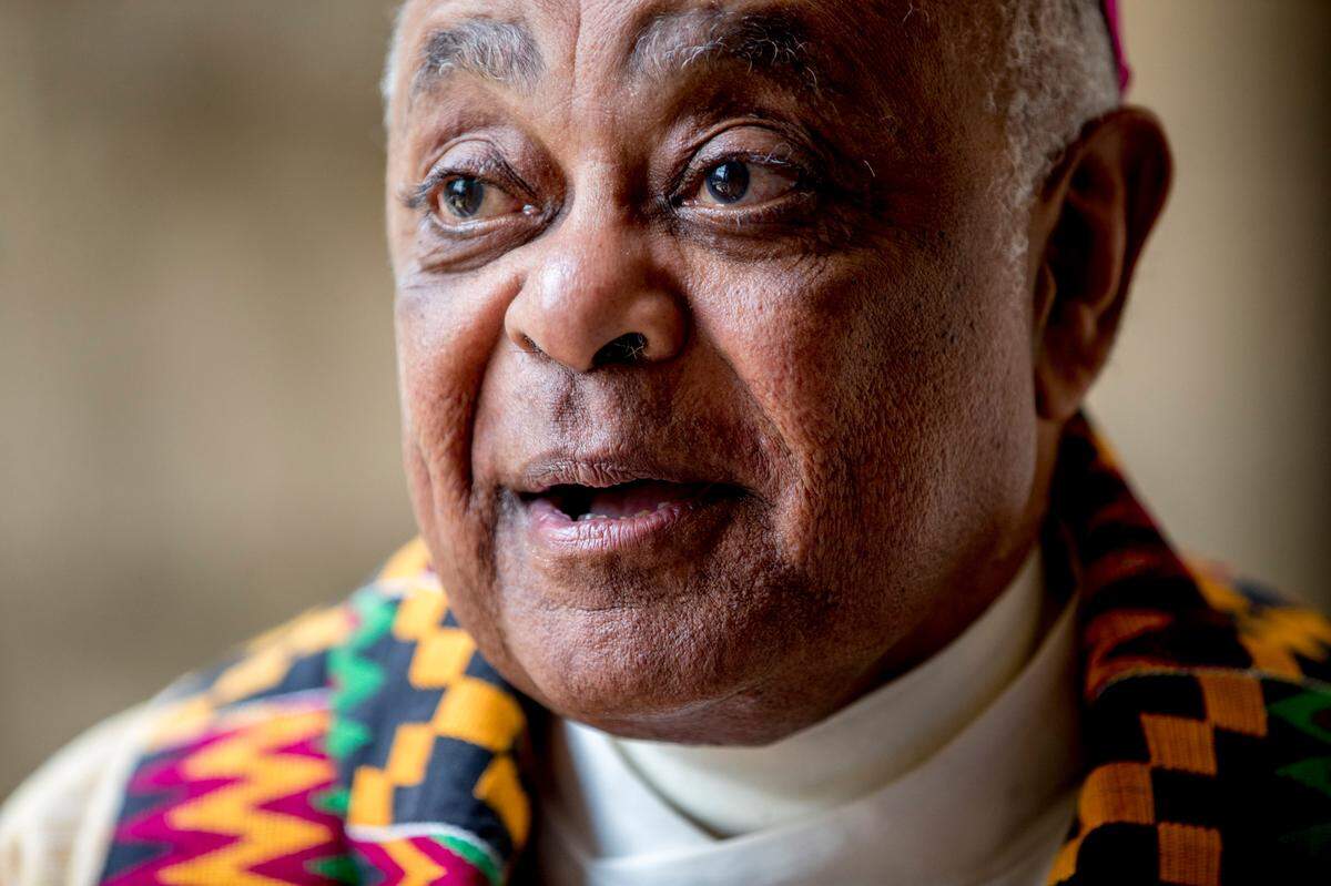 The Most Rev. Wilton D. Gregory greets parishioners after Mass at St. Augustine Catholic Church on June 2, 2019, less than two weeks after his installation as archbishop of Washington.