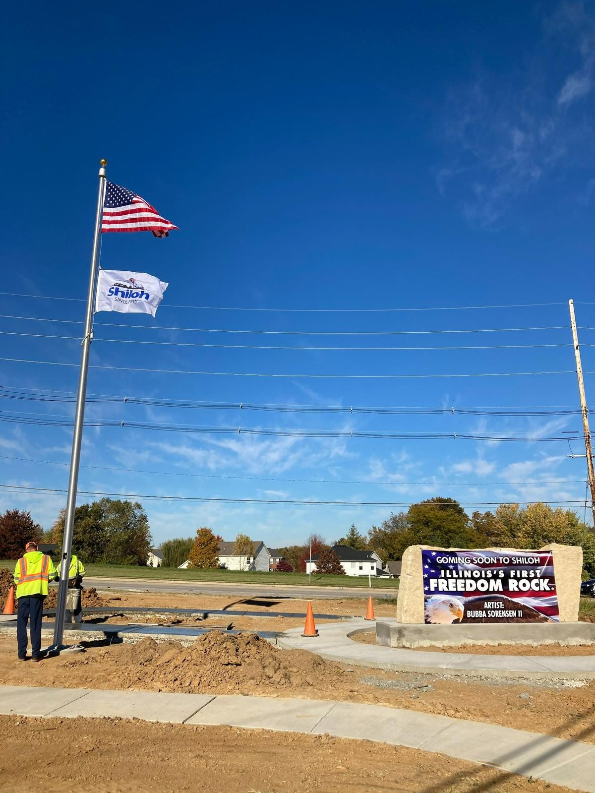 A 10-ton Freedom Rock, a unique patriotic canvas honoring area military veterans, will be the focal point of downtown revitalization efforts in Shiloh — and is the first one in Illinois. Recently completed by artist Ray “Bubba” Sorensen II as part of his national Freedom Rock Tour, the 20,000-lb. boulder is the centerpiece of a new park development to not only honor veterans but also immigrant settlers of Shiloh Valley.