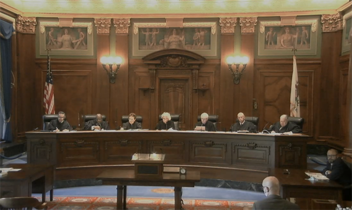Members of the Illinois Supreme Court are pictured in Springfield. This year’s races for seats on the Illinois Supreme Court, as well as other judicial races, could come under a new set of campaign finance rules aimed at limiting how much money candidates could raise from so-called “dark money” sources and from individual donors.