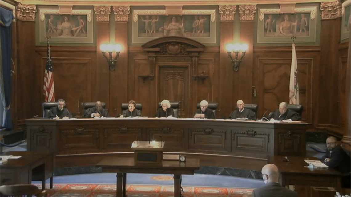 Members of the Illinois Supreme Court are pictured in Springfield.