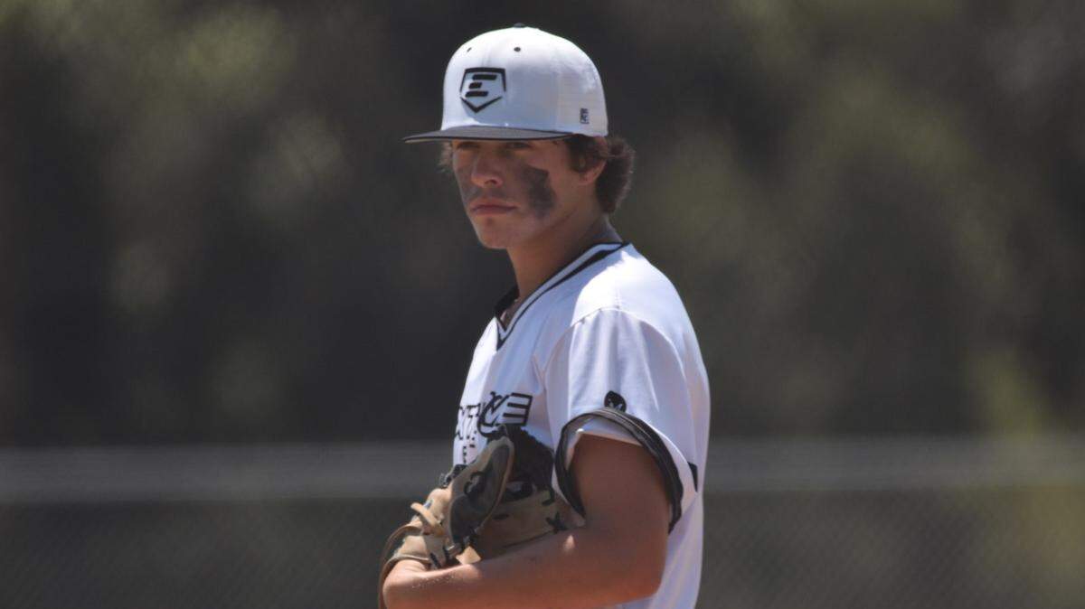 Highland High School graduate Blaise Pearson looks in for a sign while pitching for Lewis and Clark Community College this season. Pearson enjoyed a strong freshman campaign and now looks forward to his sophomore season pitching for the Trailblazers.