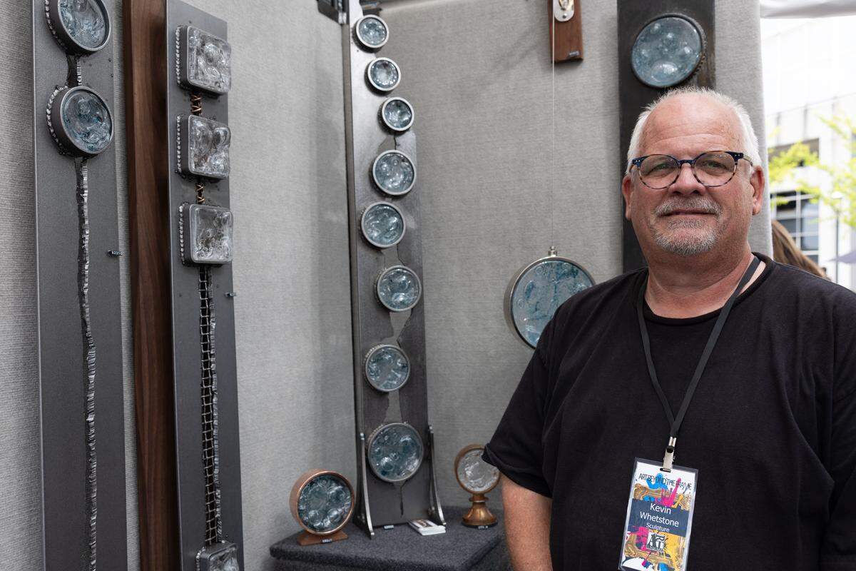 Kevin Whetstone during 2026’s first day of Art on the Square. Whetstone took home Best of Sculpture and won Art on the Square’s Committee Purchase Award.