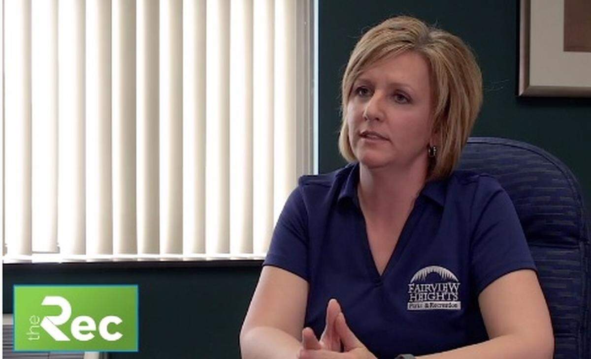 This screen shot shows Angie Beaston, director of parks and recreation for Fairview Heights, talking about The Rec in a video on the complex’s web page.