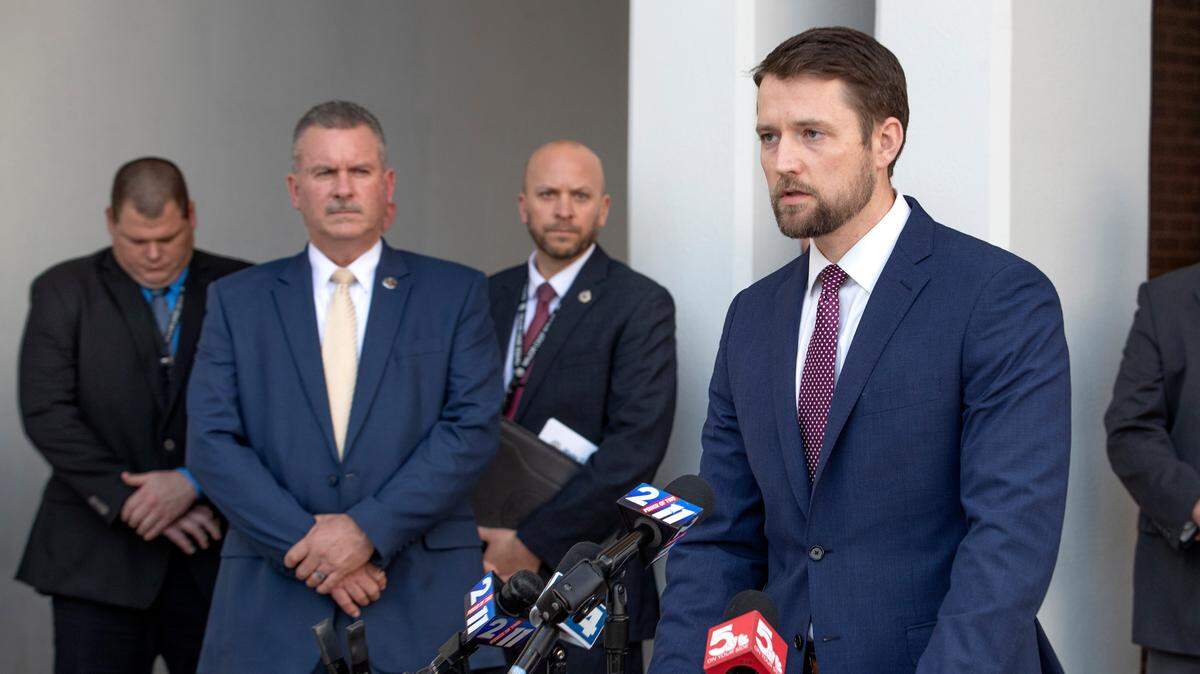 Madison County State’s Attorney Tom Haine is shown at a news conference on Jan. 3, 2023, announcing murder charges against two men after a New Year’s Day shooting in State Park Place.