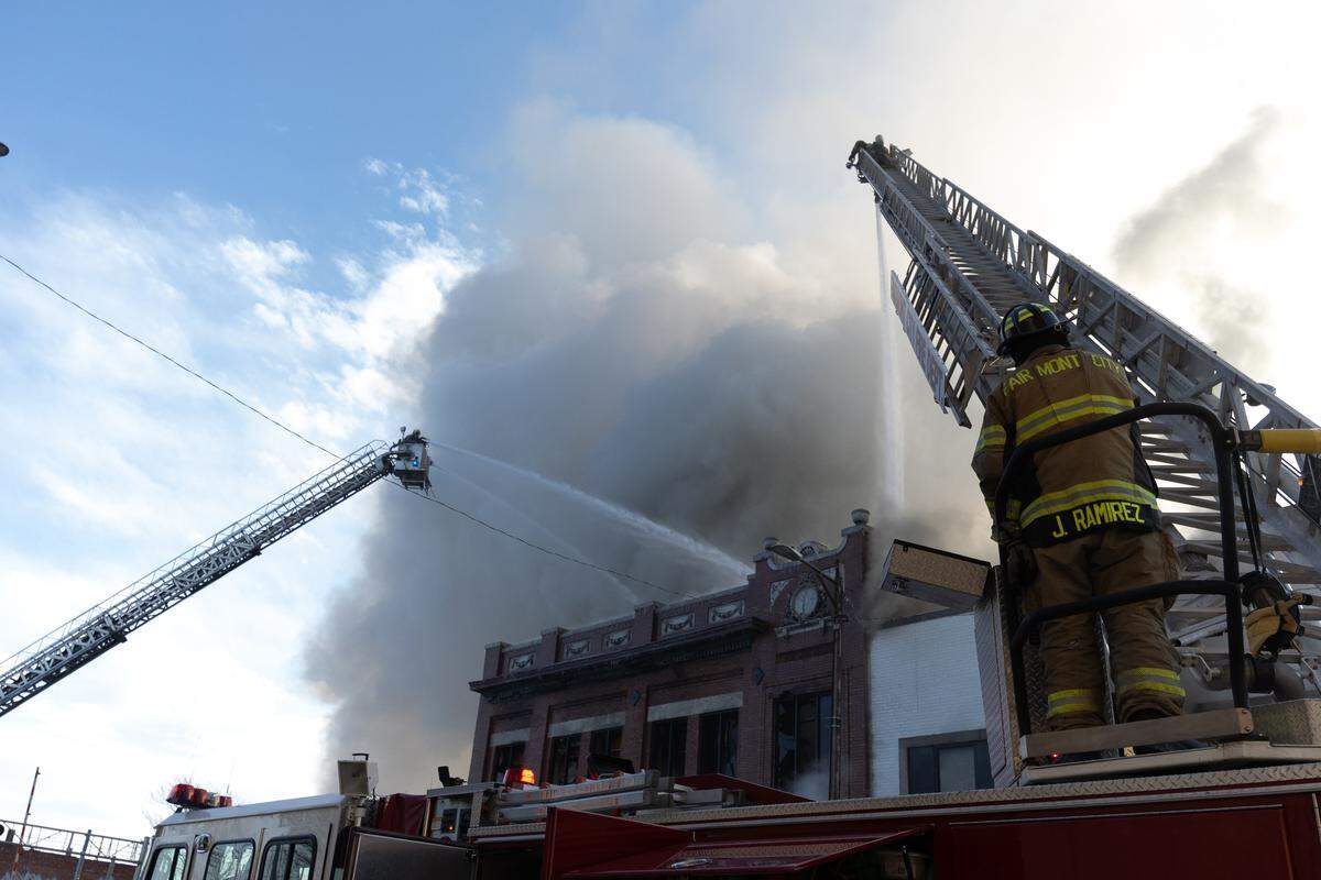 Multiple trucks from neighboring municipalities were at the scene of a fire on the 400 block of Missouri Avenue in East St. Louis on Thursday.