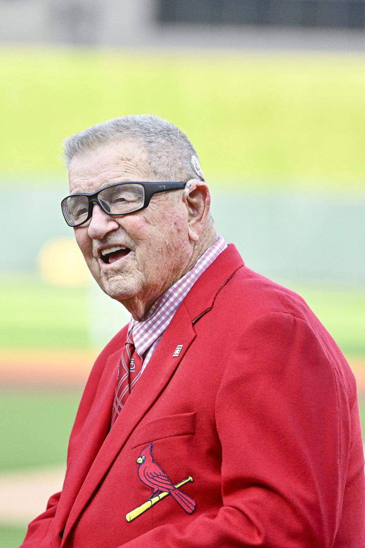 Aug 19, 2023; St. Louis, Missouri, USA;  St. Louis Cardinals hall of fame manager Whitey Herzog looks on before a game against the New York Mets at Busch Stadium. Mandatory Credit: Jeff Curry-USA TODAY Sports