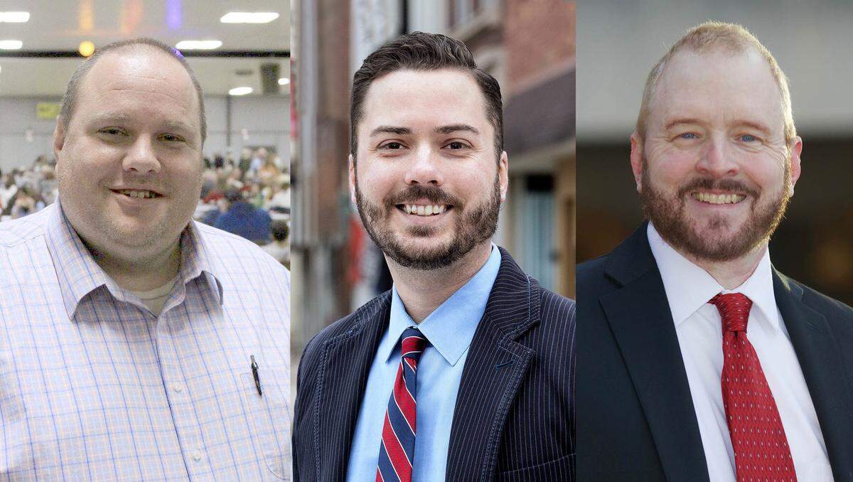 Bryan Whitaker, left, Randy Randolph and Chris Rothweiler are the three Belleville City Council candidates supported by a political action committee that received $15,600 in campaign donations from St. Clair County Board Chairman Mark Kern and his mother, Barbara Kern.