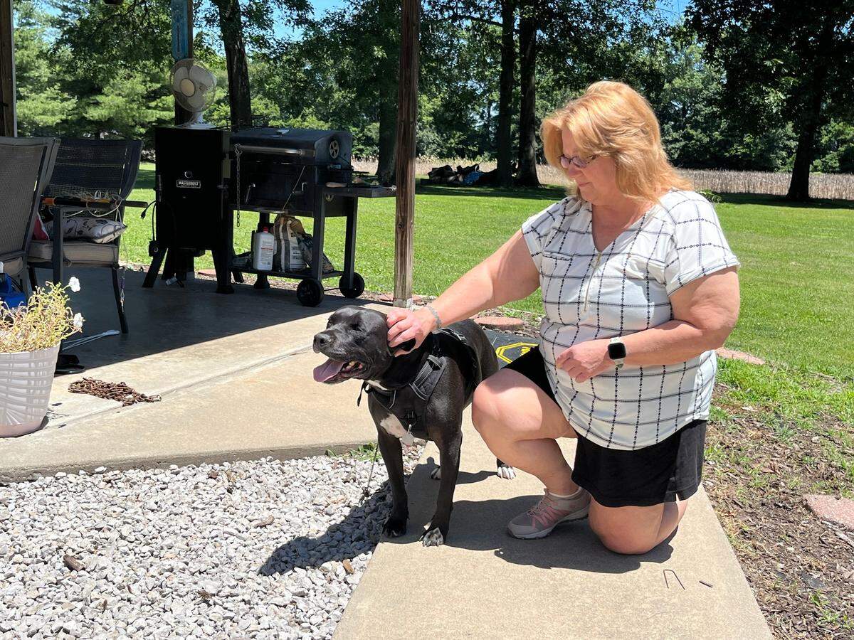 Brittany Moeser wrote in a note that she took Romeo, the family’s dog, shown with Moeser’s mother, Debra Wilkerson, outside to use the bathroom on April 13 before leaving home to go on a walk.