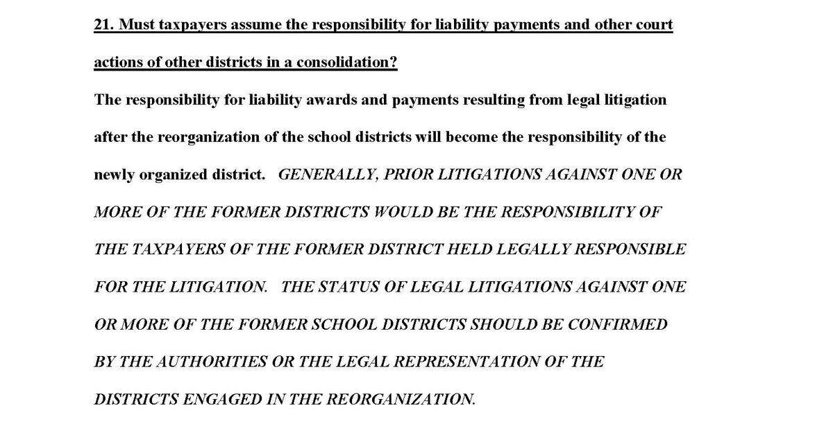One of the questions that consultants answered in their consolidation study for Freeburg, Smithton and St. Libory schools was whether all taxpayers would be responsible for the costs of litigation filed against leaders of the previously divided districts.