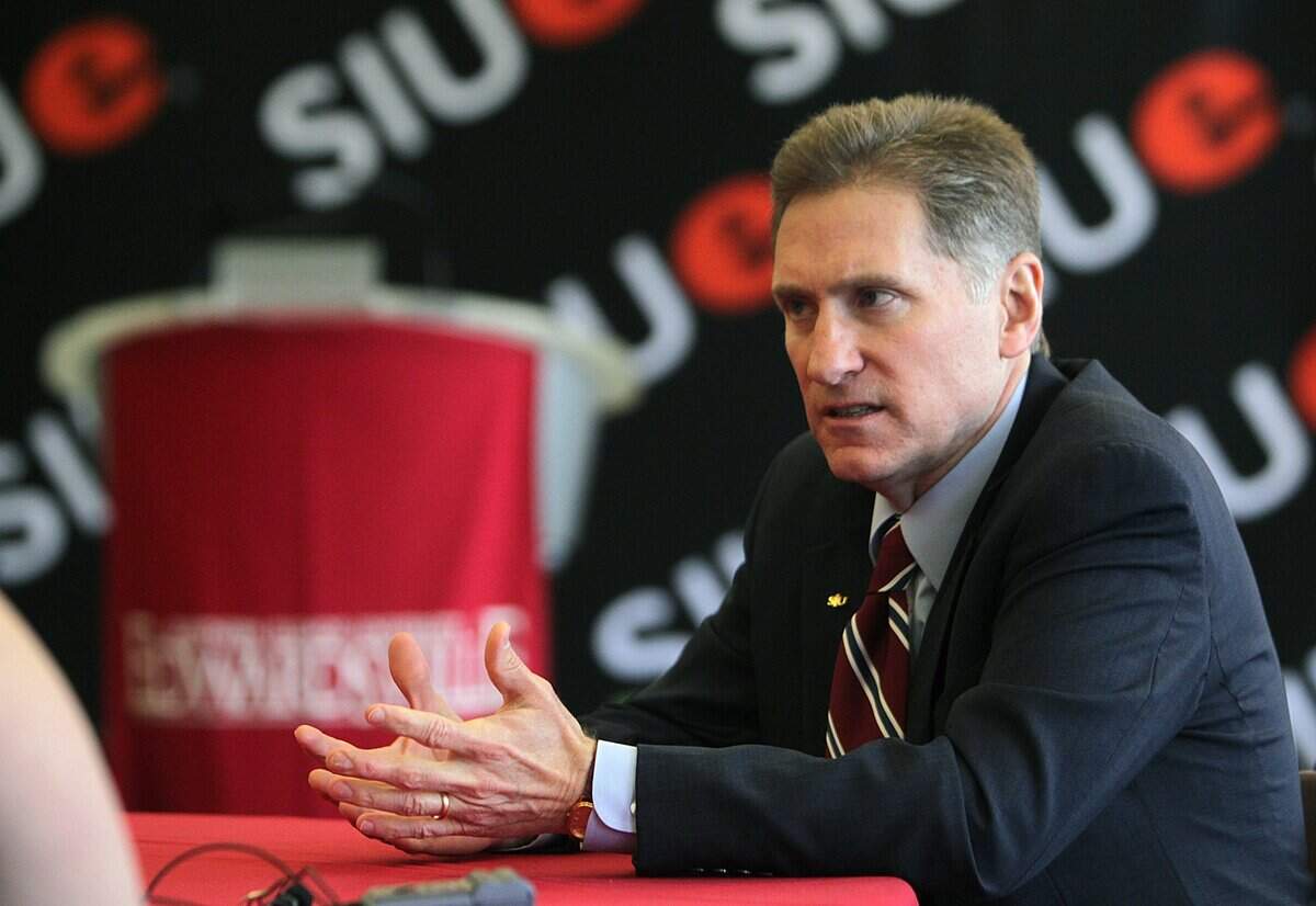 In this 2014 file photo, SIU President Randy Dunn speaks at his press conference in Edwardsville.