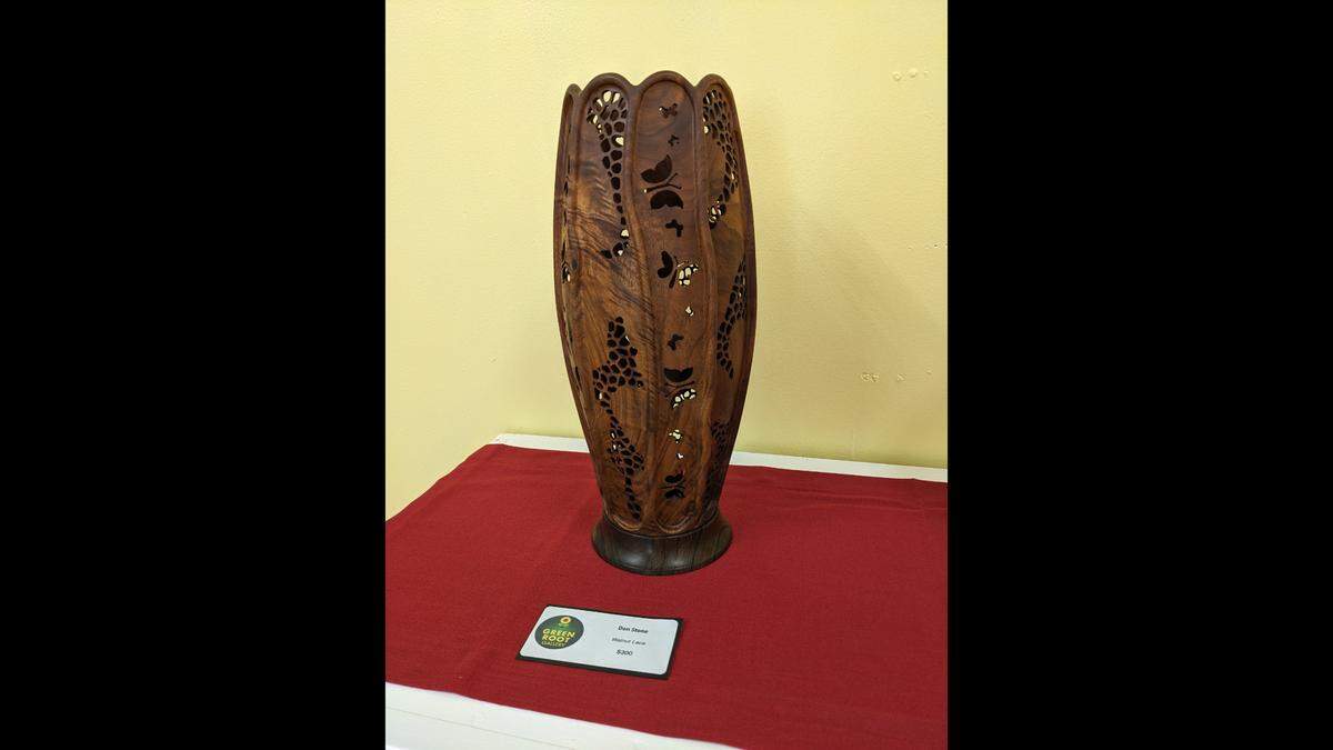 An elaborate wood carved piece by Don Stone