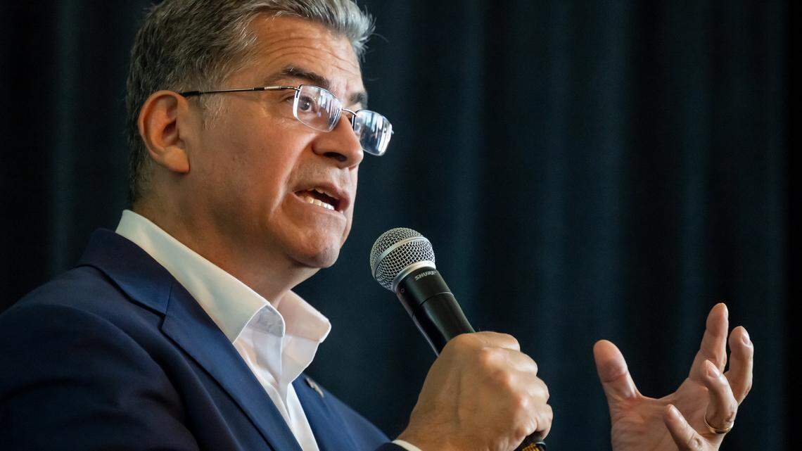 California Attorney General Xavier Becerra speaks during Gubernatorial candidates CalAsian-sponsored forum Citizen Hotel on Wednesday, April 8, 2026 in Sacramento. Advocates praise Becerra’s decades of public service and defense of workers and immigrants, calling for Latino leadership and equity in California.