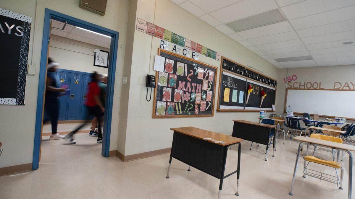 An empty special education classroom at Harmony Intermediate on Aug. 16, 2023. Harmony-Emge District 175, like other districts in the metro-east, is grappling with Illinois’ teacher shortage.