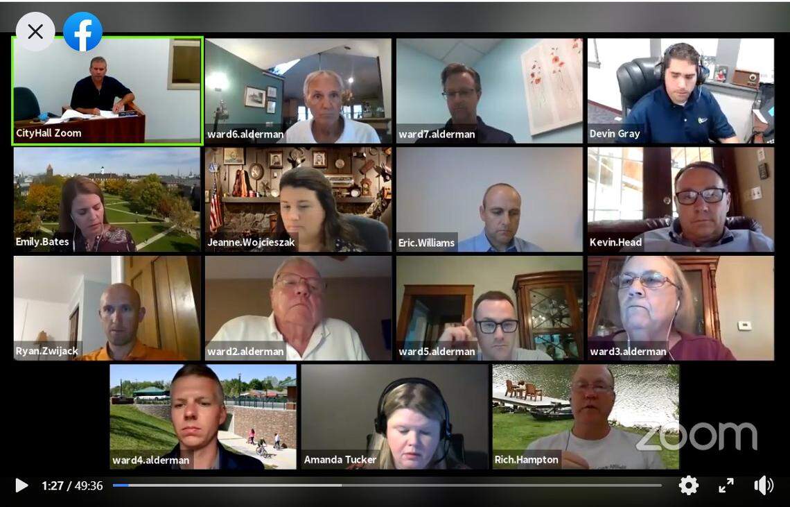 Edwardsville City Council members listen to public comments about the Ninian Edwards statue during a Zoom meeting on July 21.