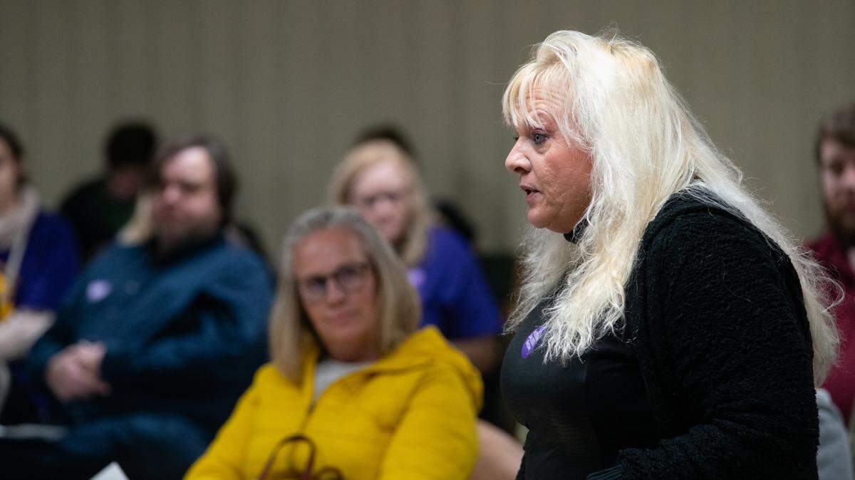 Members of the community attended the Mississippi Valley Library District’s board meeting at the Collinsville Memorial Public Library in Collinsville, Ill., on Nov. 20, 2023.