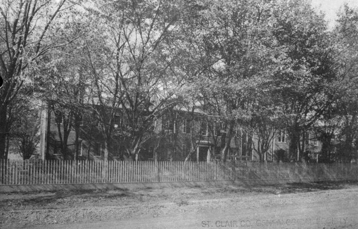 This 1893 photo shows the main brick complex at St. Clair County Poor Farm and Hospital, along a dirt road that now is Caseyville Avenue in Swansea.