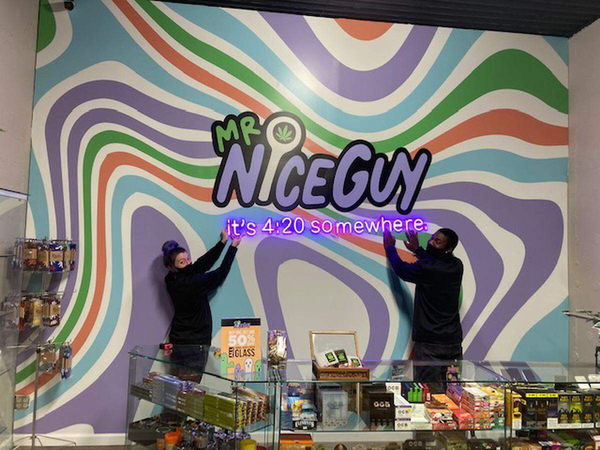 A new psychedelic art wall installation at Mr. Nice Guy in Fairview Heights