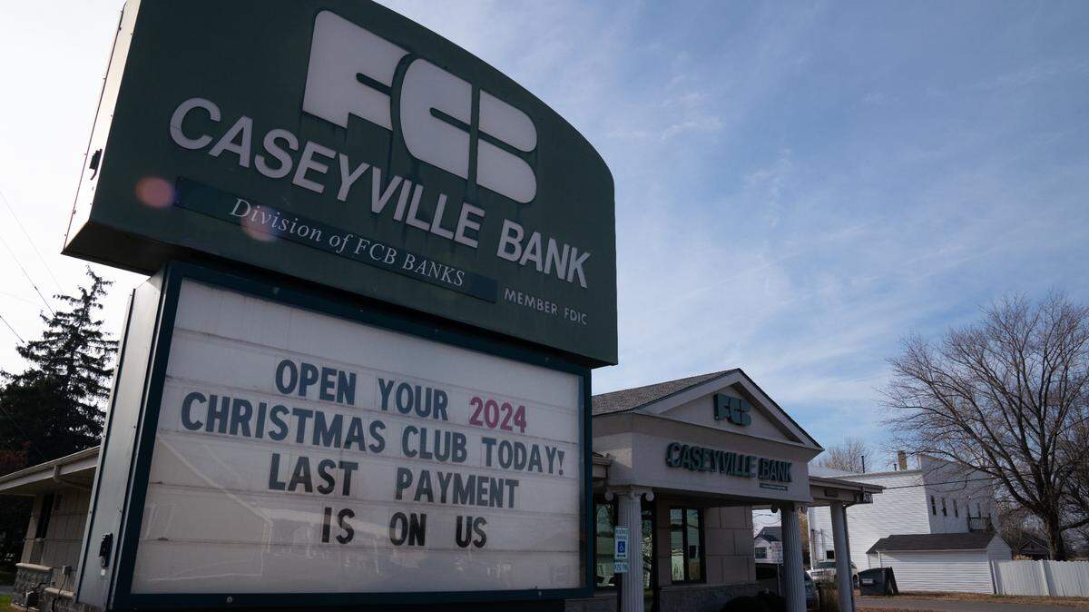 Outside of the FCB Bank in Caseyville, where a robbery was reported Dec. 4. One man has been indicted in connection with the robbery.