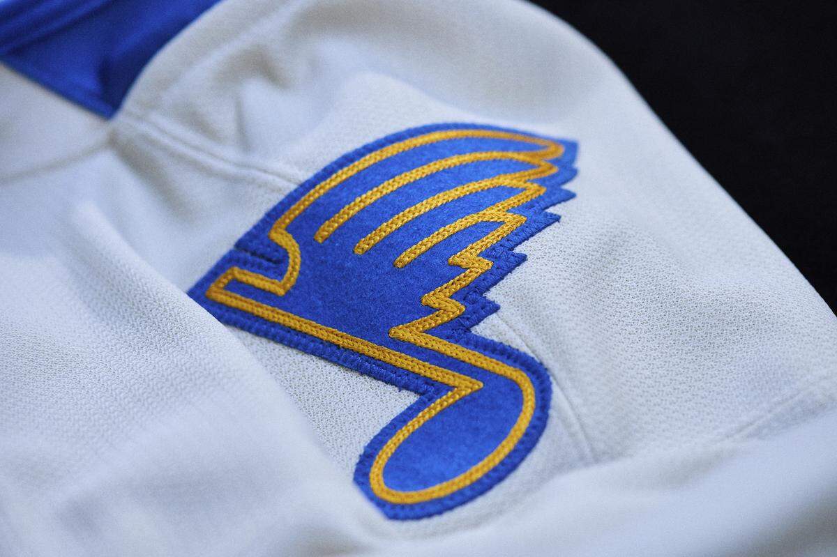 Design closeups of the special uniform the St. Louis Blues will wear during the Discover NHL Winter Classic in Chicago on Dec. 31.