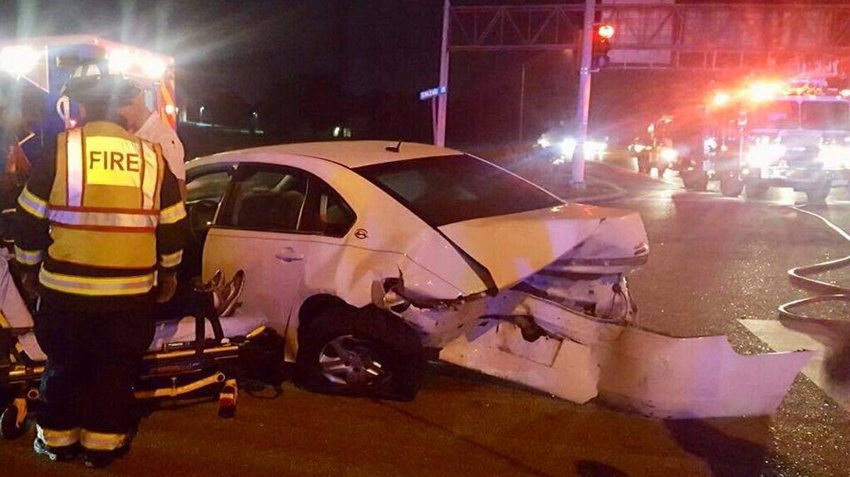 Two people were taken to the hospital after crashing on Illinois 15 just before 8 p.m. Thursday in Belleville.